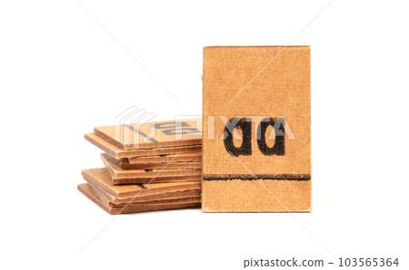 Stack of letters from a very old letterbox used to teach children - Letters aa 103565364