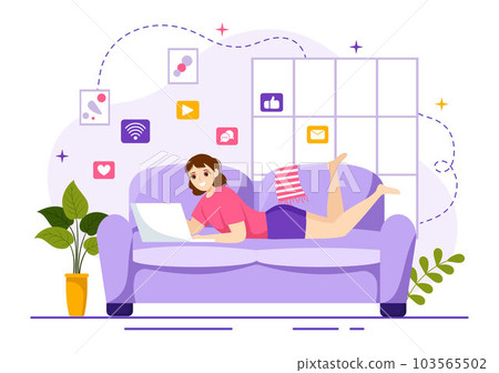 Internet Addiction Vector Illustration with Young People Addicted to Using Devices Such as Laptop or Smartphone in Flat Cartoon Hand Drawn Templates Internet Addiction Vector Illustration with Young People Addicted to Using Devices Such as Laptop or Smartphone in Flat Cartoon Hand Drawn Templates 103565502