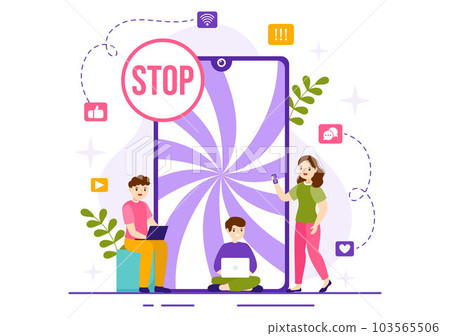 Internet Addiction Vector Illustration with Young People Addicted to Using Devices Such as Laptop or Smartphone in Flat Cartoon Hand Drawn Templates 103565506