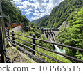The Kurobe River dam seen from the Kurobe Gorge Railway trolley train 103565515