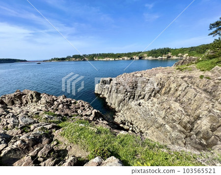 High and sharp rock face in Tojinbo, Fukui Prefecture 103565521