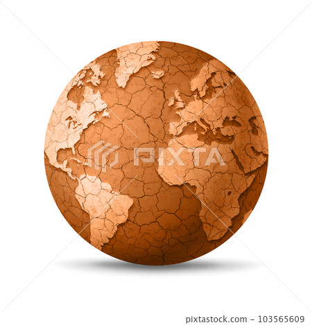 Dry and cracked world globe isolated on white background. Global warming symbol 103565609