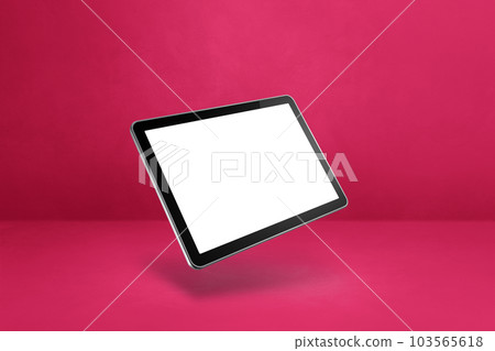 Floating tablet pc computer isolated on pink. Horizontal background 103565618