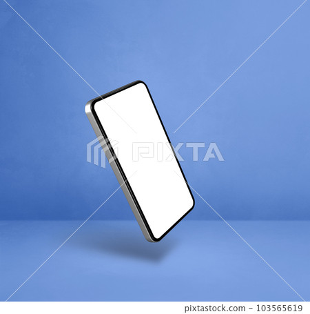 Floating smartphone isolated on blue. Square background 103565619