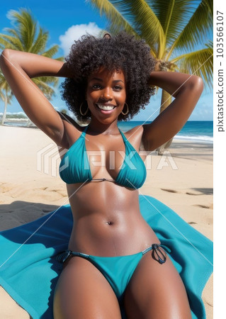 Beautiful young black skin woman in bikini Stock Illustration