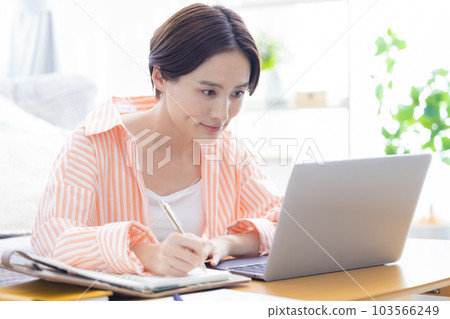 在家工作的女商人 在家工作的女商人 103566249