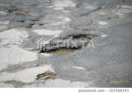 Bad and broken road. A badly repaired road in the Czech Republic. Bad and broken road. A badly repaired road in the Czech Republic. 103566343