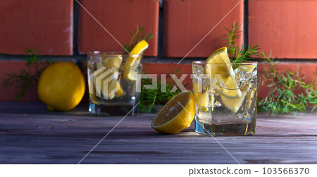 alcoholic drink with lemon and ice 103566370