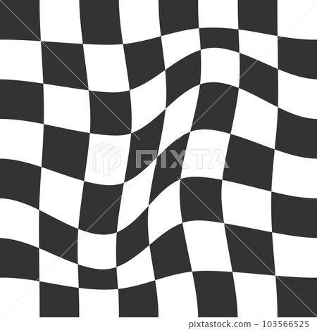 Distorted chessboard background. Psychedelic pattern with warped black and white squares. Race flag or plaid texture. Trippy checkerboard surface. Checkered visual illusion Distorted chessboard background. Psychedelic pattern with warped black and white squares. Race flag or plaid texture. Trippy checkerboard surface. Checkered visual illusion 103566525