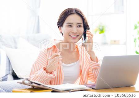 在家工作的女商人 在家工作的女商人 103566536