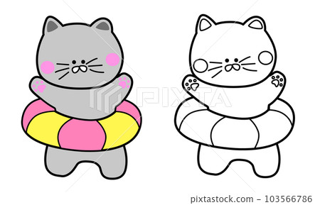 Cat character wearing a swimming tube _ Russian Blue Cat character wearing a swimming tube _ Russian Blue 103566786