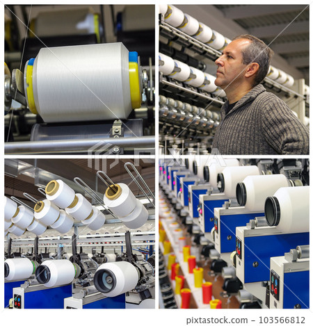 Textile Industry Photo Collage - Yarn Manufacturing Machinery Textile Industry Photo Collage - Yarn Manufacturing Machinery 103566812