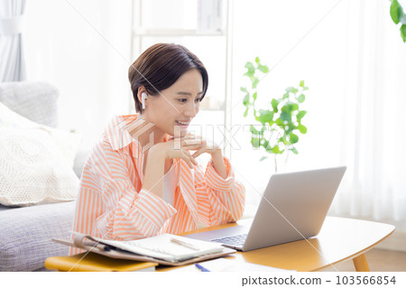 在家參加在線會議的女商人 在家參加在線會議的女商人 103566854