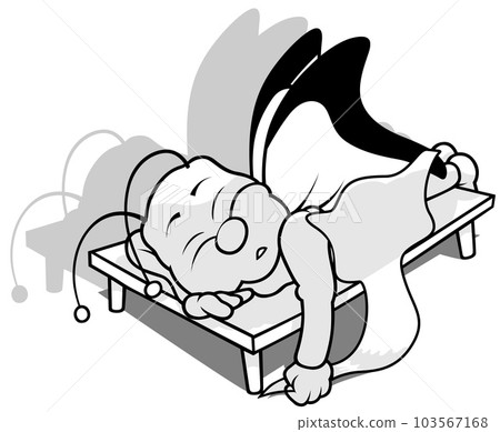Drawing of a Sleeping Butterfly on a Wooden Bed 103567168