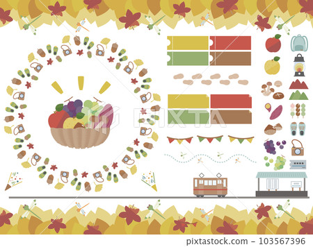 Autumn excursion, fruit picking, hiking, outing illustration set Autumn excursion, fruit picking, hiking, outing illustration set 103567396