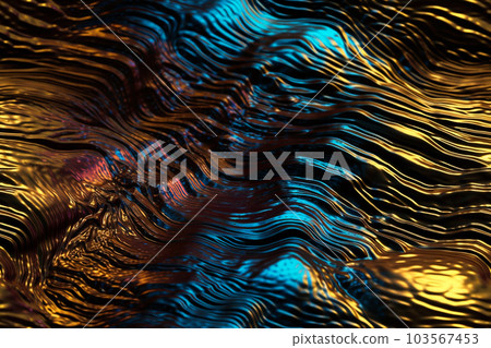 Iridescent liquid metal surface with ripples. Abstract background. Generative AI. 103567453