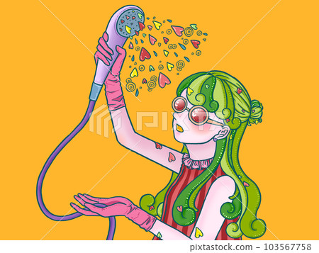 沐浴紅心橙色背景的女孩 103567758