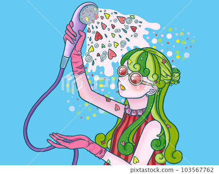 沐浴紅心的女孩淺藍色背景飛濺 103567762