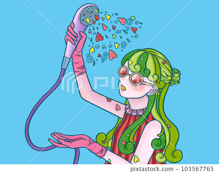 沐浴紅心淺藍色背景的女孩 103567765