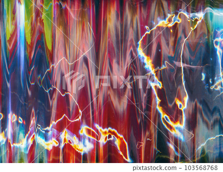 Glitch art background. Color distortion texture. Distressed screen. Pink blue orange green glow noise artifacts dust scratches abstract illustration wallpaper. Glitch art background. Color distortion texture. Distressed screen. Pink blue orange green glow noise artifacts dust scratches abstract illustration wallpaper. 103568768