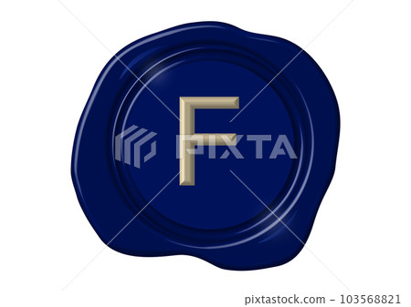 Sealing stamp 3D illustration of navy and gold sealing wax Alphabet F Sealing stamp 3D illustration of navy and gold sealing wax Alphabet F 103568821