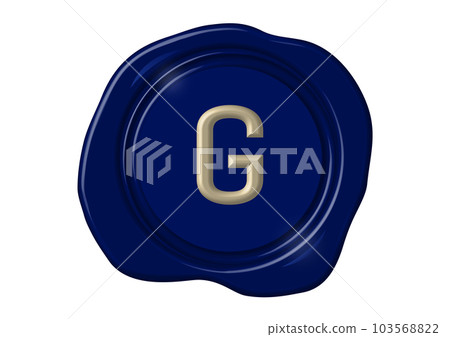 Sealing stamp 3D illustration of navy and gold sealing wax Alphabet G Sealing stamp 3D illustration of navy and gold sealing wax Alphabet G 103568822