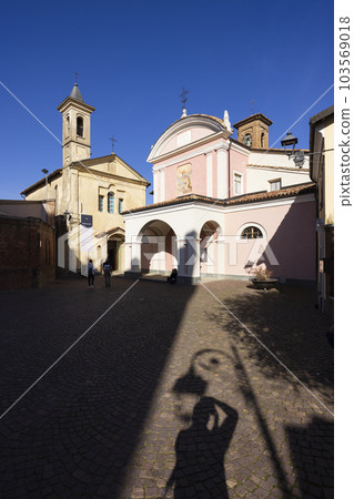 Castle and town in Barolo, Langhe region, Piedmont, Italy 103569018