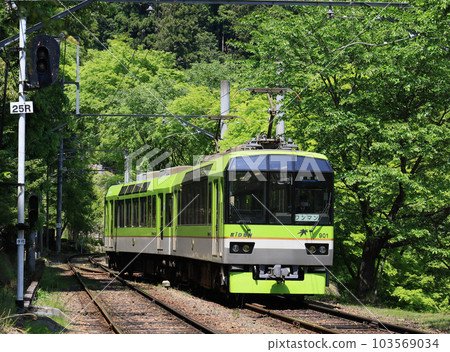 Eizan Electric Railway Series 900 Kirara arriving at Ninose Station in the autumn foliage Eizan Electric Railway Series 900 Kirara arriving at Ninose Station in the autumn foliage 103569034