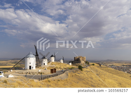 windmills and castle of Consuegra, Castilla La Mancha, Spain windmills and castle of Consuegra, Castilla La Mancha, Spain 103569257