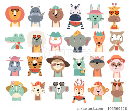 Set of wildlife animals with summer costume . Vector illustration . 103569328