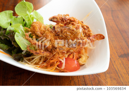 Papaya salad with crab on top, famous Thai food, Thai Salad, "Somtum" cuisine Papaya salad with crab on top, famous Thai food, Thai Salad, "Somtum" cuisine 103569834