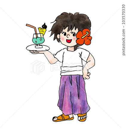 Hawaiian resort waiter woman Hawaiian resort waiter woman 103570330