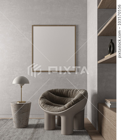 Australian minimalism concept style of livingroom interior design with brown floor, books and vintage lamp. Mockup template. 3d rendering. High quality 3d illustration Australian minimalism concept style of livingroom interior design with brown floor, books and vintage lamp. Mockup template. 3d rendering. High quality 3d illustration 103570556