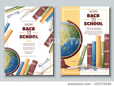Set of flyer template with globe and books. School time, back to school, education. Flyer, poster, banner size a 4 Set of flyer template with globe and books. School time, back to school, education. Flyer, poster, banner size a 4 103570566
