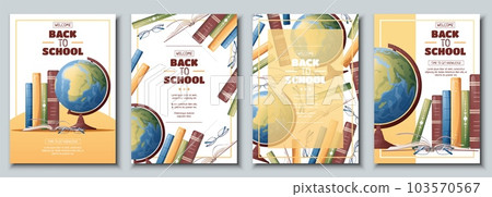 Set of flyer template with globe and books. School time, back to school, education. Flyer, poster, banner size a 4 Set of flyer template with globe and books. School time, back to school, education. Flyer, poster, banner size a 4 103570567