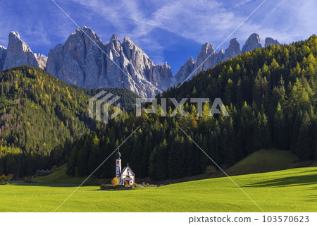 Beautiful landscape of Italian dolomites near Santa Magdalena, South Tyrol, Italy 103570623