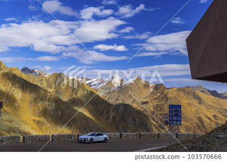 Passo Rombo, Timmelsjoch - high Alpine road connecting Oetztal valley in Austrian state of Tyrol to the Passeier Valley in Italian province of South Tyrol 103570666