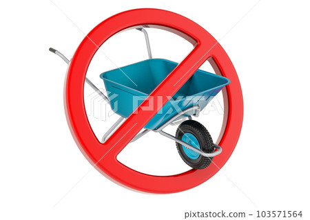 Garden wheelbarrow with forbidden symbol, 3D rendering 103571564