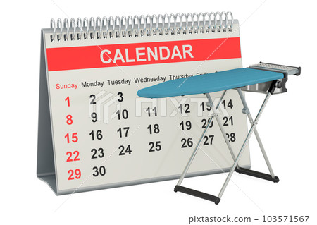 Ironing Board with desk calendar, 3D rendering 103571567