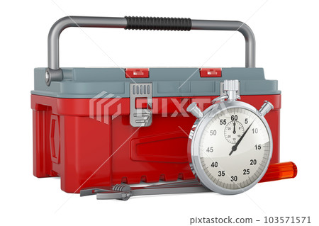 Toolbox with stopwatch, 3D rendering Toolbox with stopwatch, 3D rendering 103571571