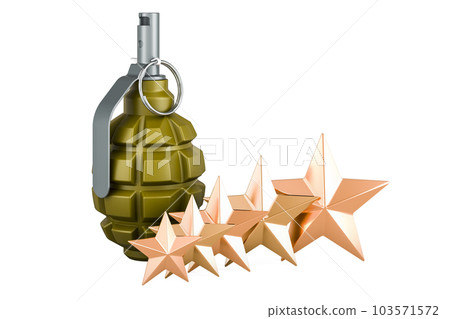 Hand grenade with five golden stars, 3D rendering Hand grenade with five golden stars, 3D rendering 103571572