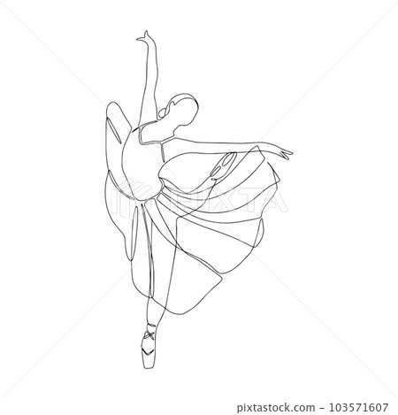 One continuous line drawing of young graceful woman ballet dance. Ballet performance concept. Dynamic single line draw design vector illustration 103571607