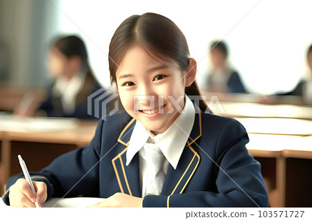 Girl learning with a smile AI generated 103571727