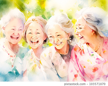Cheerful senior women with smiles happily relaxing in the green 103571870