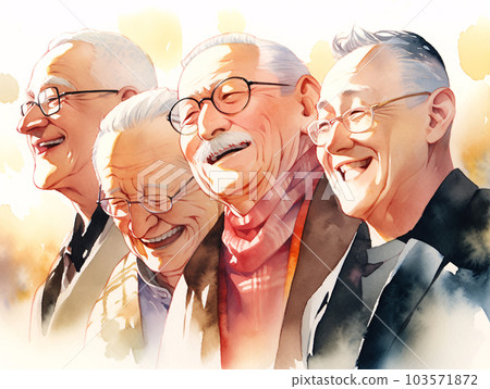 Dandy senior men's smiles watercolor style illustration 103571872