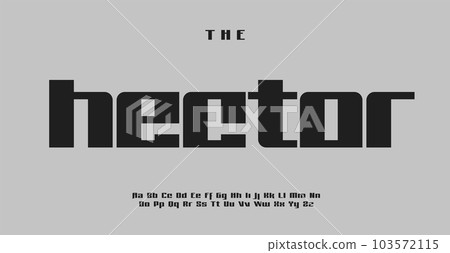 Techno alphabet, industrial robust sans serif letters, wide geometric modular font for square modern logo, emphasis headline, contemporary typography, modern typographic design. Vector typeset. 103572115
