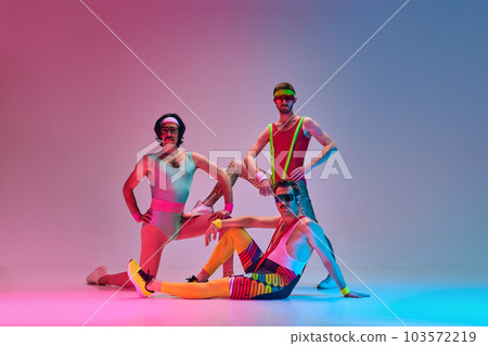 Funny men in vintage colorful sportswear Stock Photo