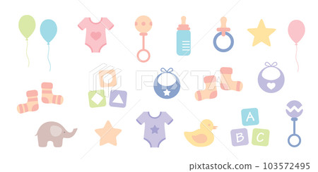 colorful set of baby utensils collection isolated on white 103572495