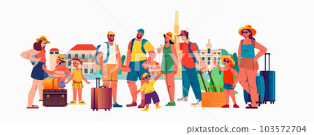 tourists group with children and baggage standing together summer vacation holiday time to travel concept 103572704