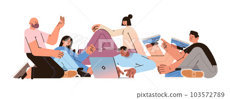 men women discussing during meeting mix race people using laptop social media communication digital adiction 103572789